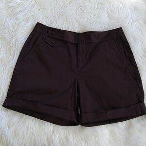 Lauren Ralph Lauren Chocolate Brown Cuffed Stretch Cotton Shorts